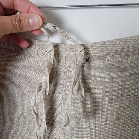 Match Point USA Beige Linen Lagenlook Boho Drawstring Cropped Pants XL Pockets - Picture 9 of 11